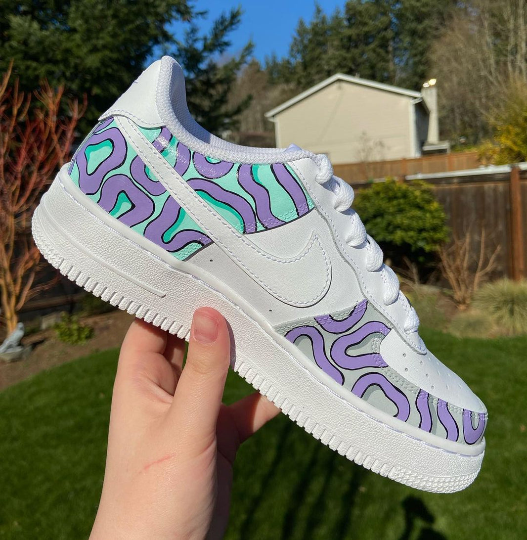Custom Air Force 1 White With Purple And Teal Swirl Patterns-shecustomize