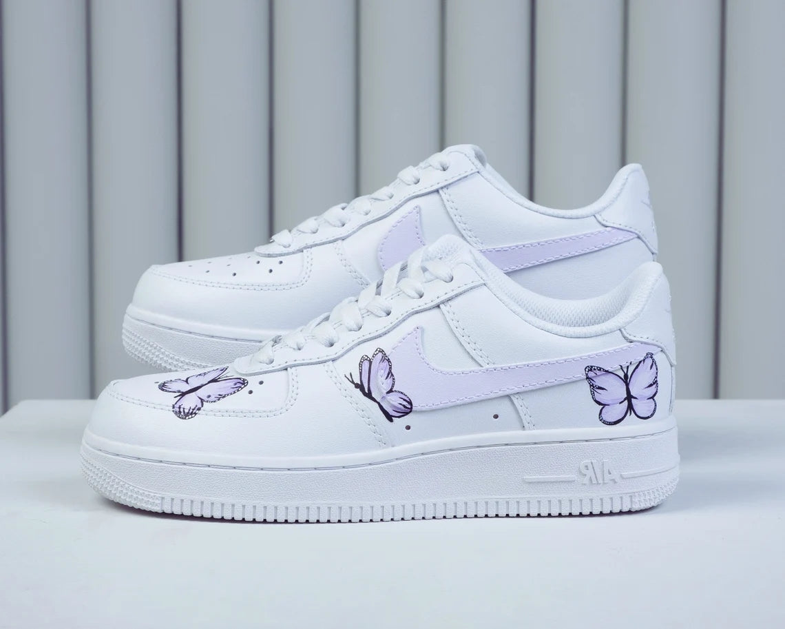 Custom Air Force 1 White With Purple Butterflies