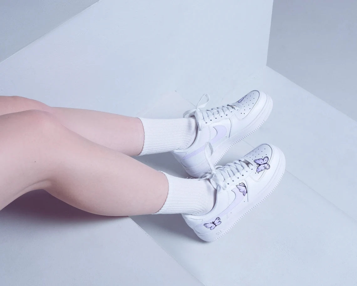 Custom Air Force 1 White With Purple Butterflies