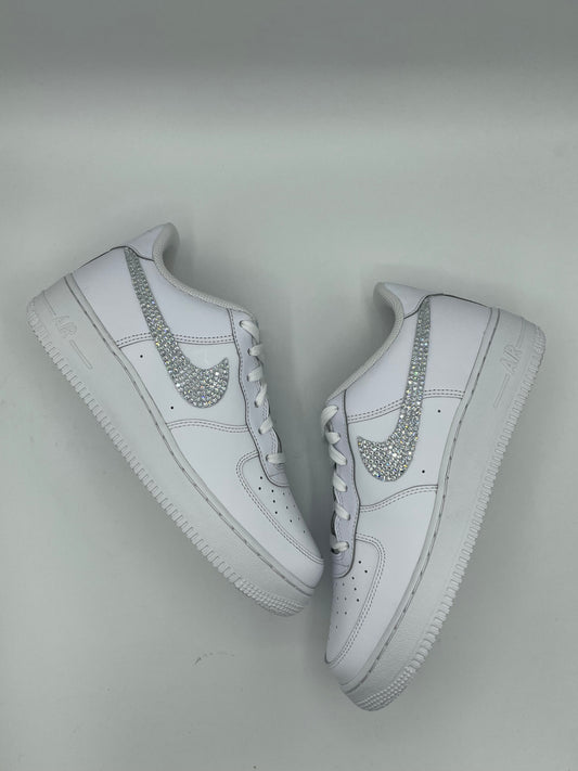 Custom Air Force 1 White With Rhinestones Swoosh-shecustomize