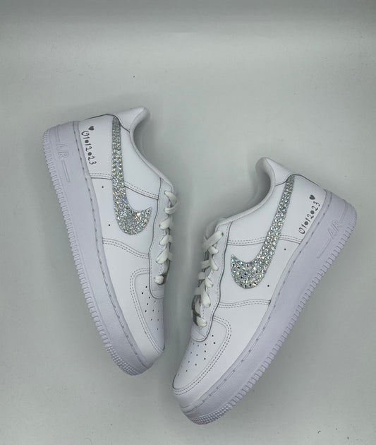 Custom Air Force 1 White With Rhinestones Swoosh-shecustomize