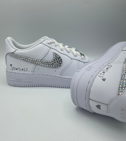 Custom Air Force 1 White With Rhinestones Swoosh-shecustomize