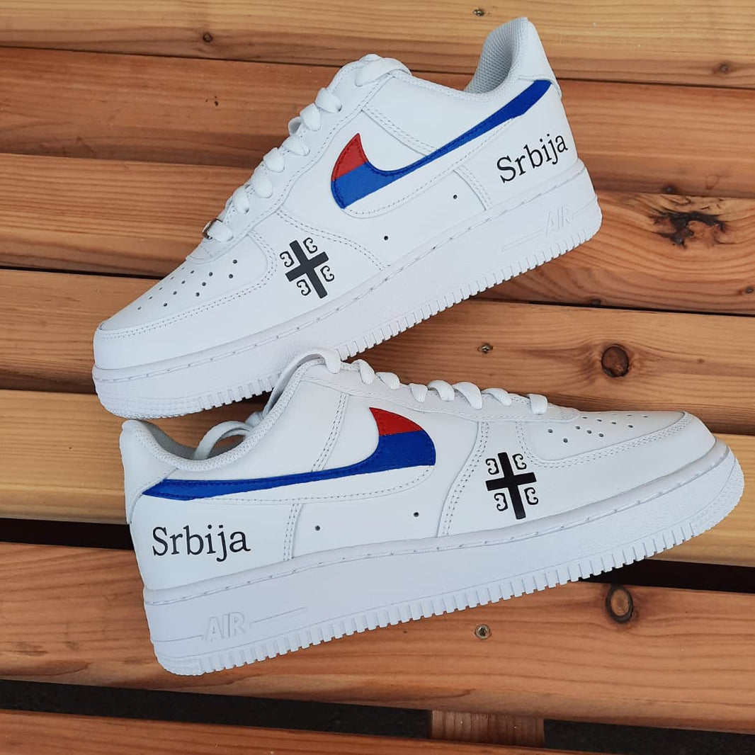 Custom Air Force 1 White With Serbian Logo And Flag Colors-shecustomize