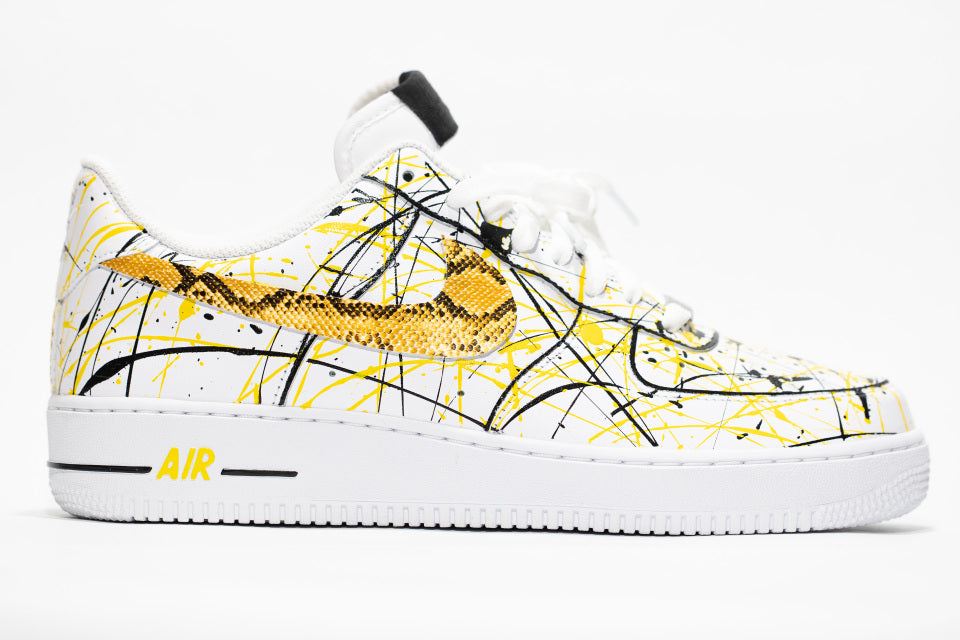Custom Air Force 1 White Yellow Black Graffiti Snake Skin Swoosh-shecustomize