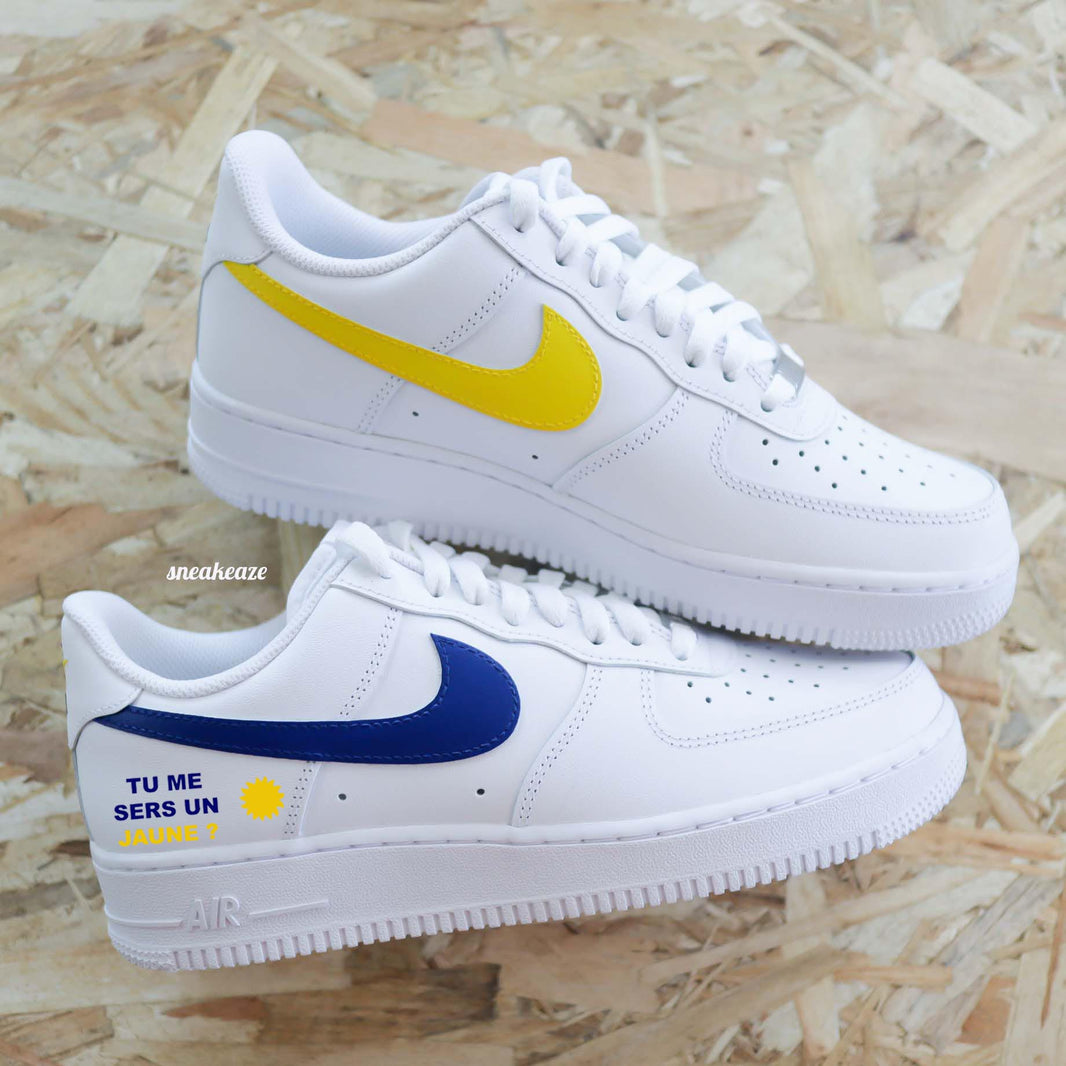 Custom Air Force 1 White Yellow Blue With French Text-shecustomize
