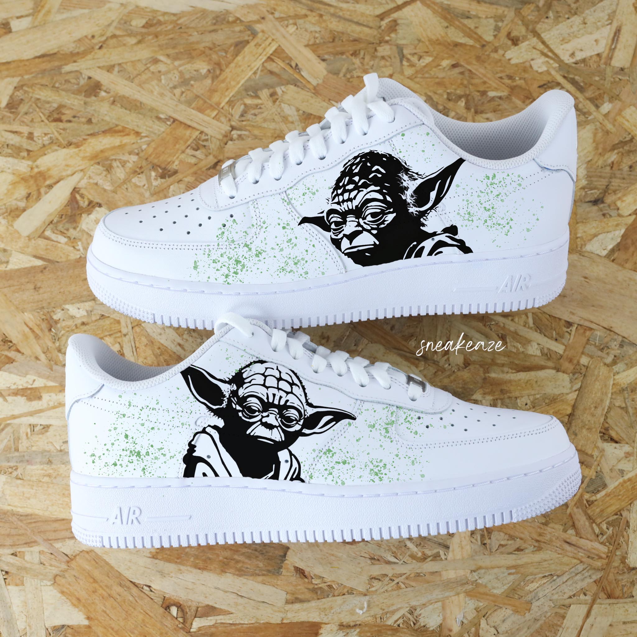 Custom Air Force 1 White Yoda Graphic With Green Splash-shecustomize
