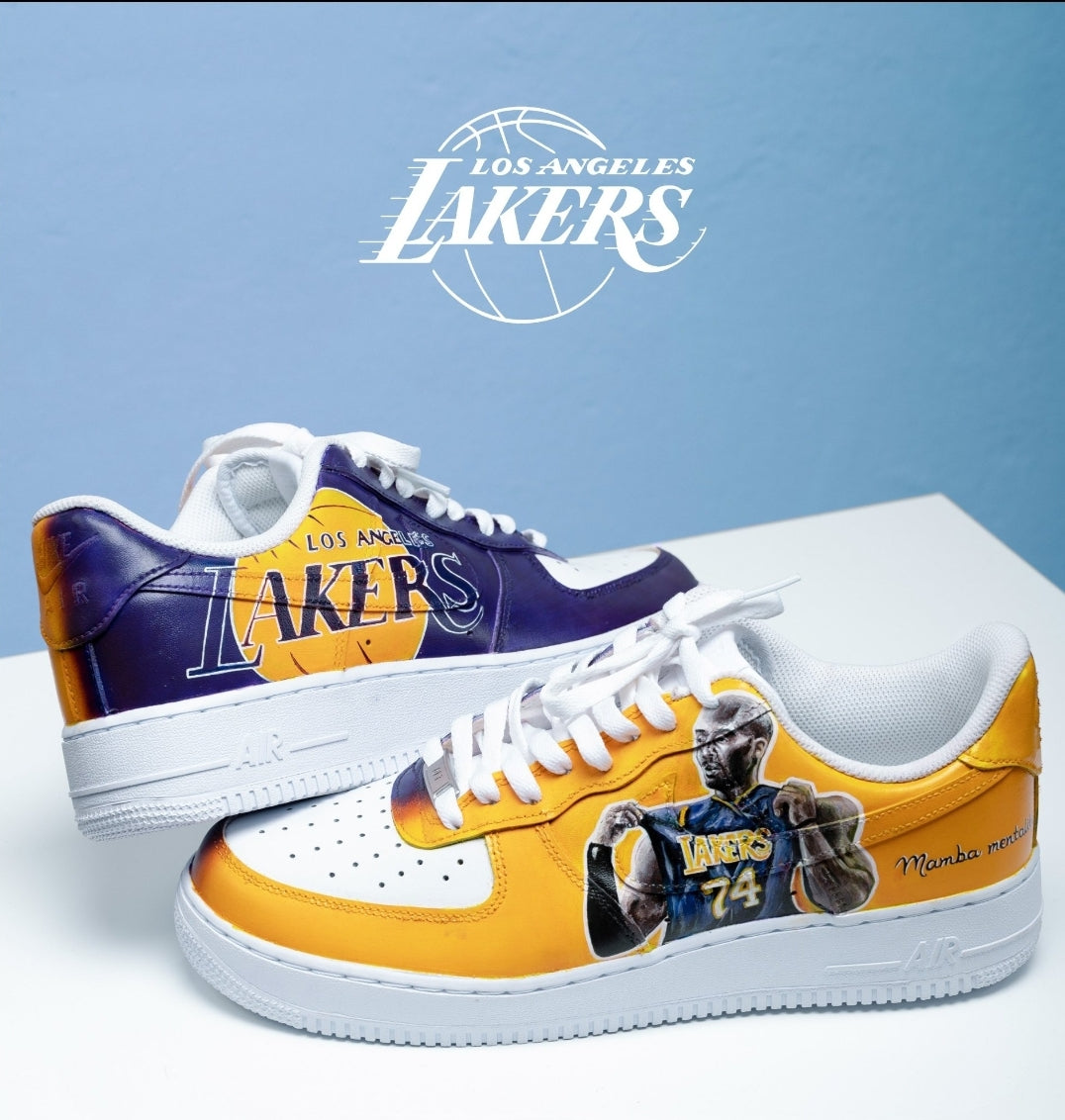 Custom Air Force 1 Yellow Purple Lakers And Kobe Bryant Design-shecustomize