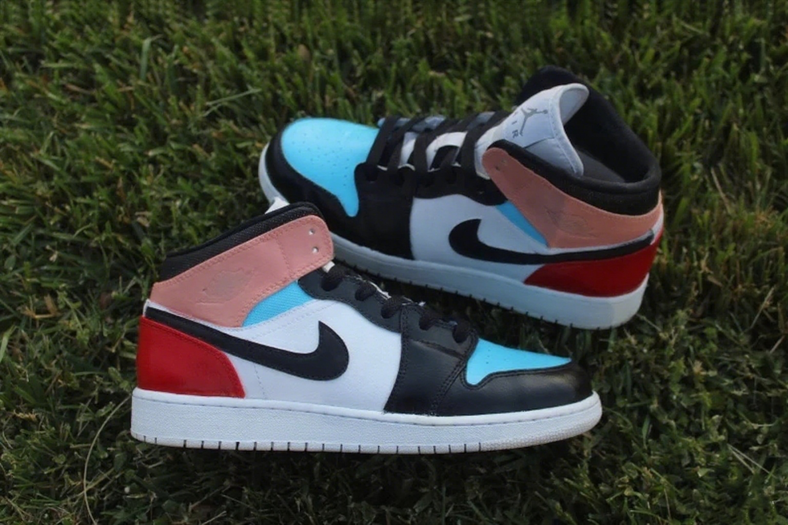 Custom Air Jordan 1 Baby Blue Pink Black Red Color