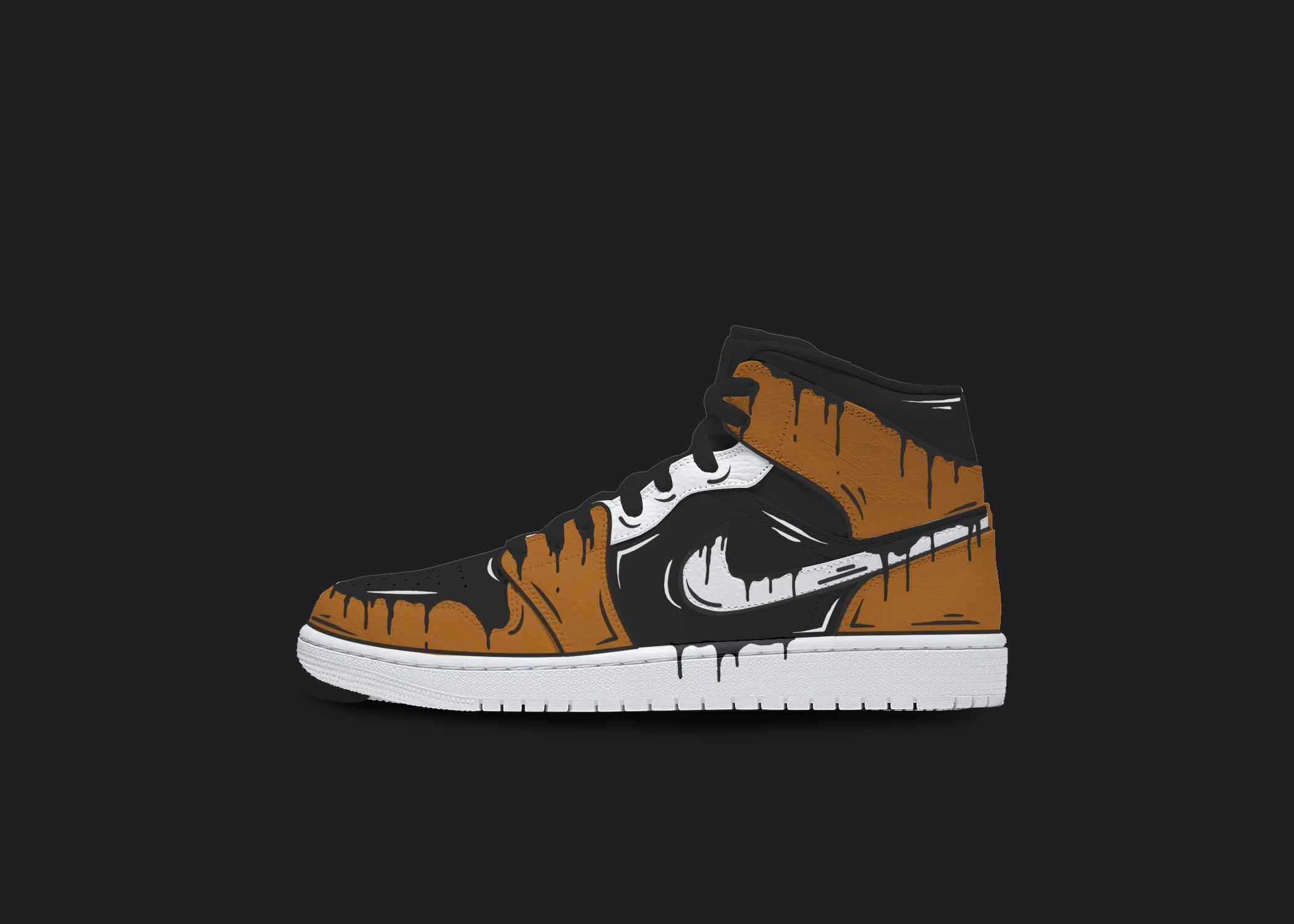 Custom Air Jordan 1 Black Khaki Drip Pattern-shecustomize