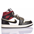 Custom Air Jordan 1 Black White Red With Gold Rhinestones