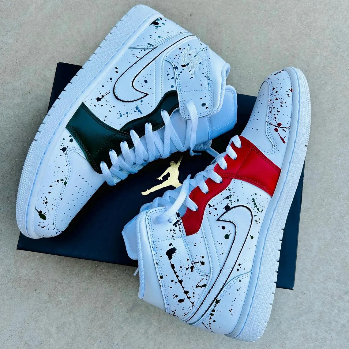 Custom Air Jordan 1 Black With Red Black Splatter-shecustomize