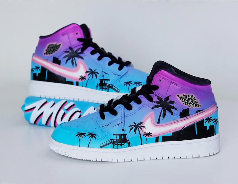 Custom Air Jordan 1 Blue Purple Coconut Tree Black Silhouette