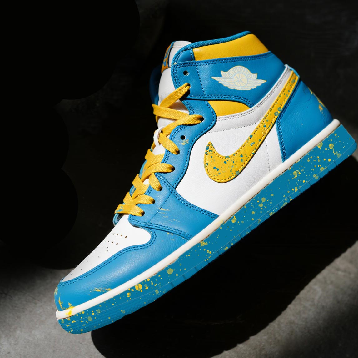 Custom Air Jordan 1 Blue White And Yellow With Splatter