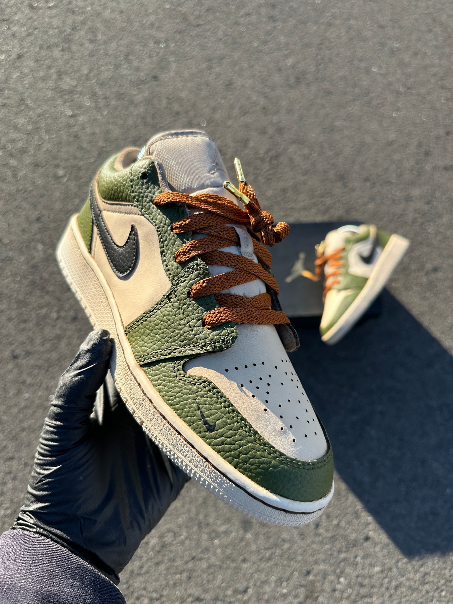 Custom Air Jordan 1 Green Beige Perforated Leather