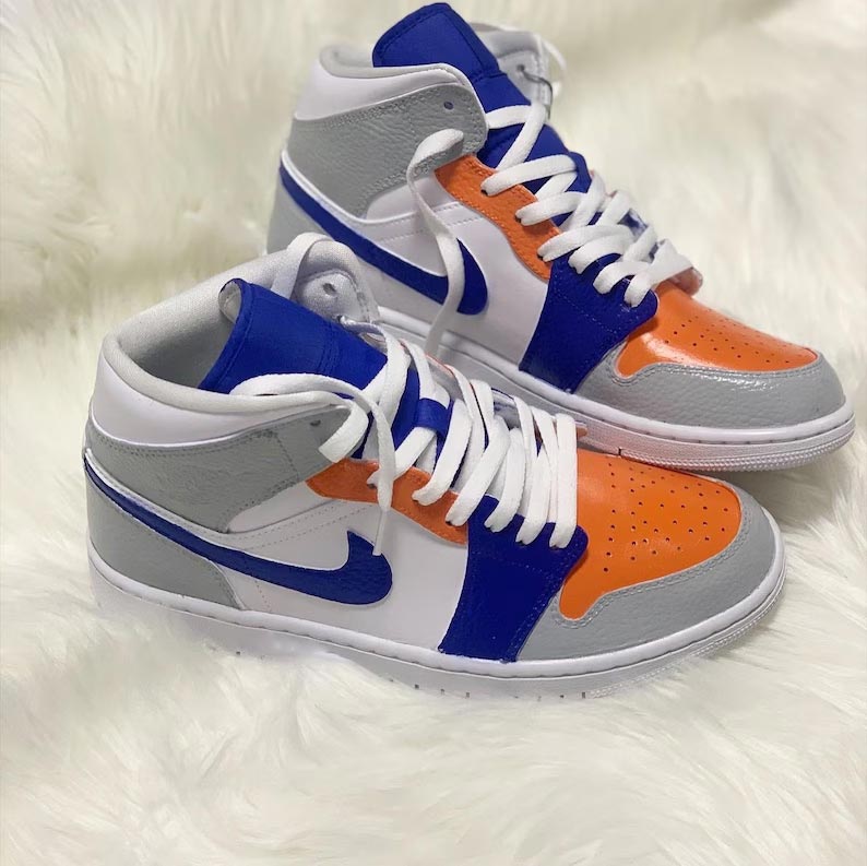 Custom Air Jordan 1 White Blue Orange Color
