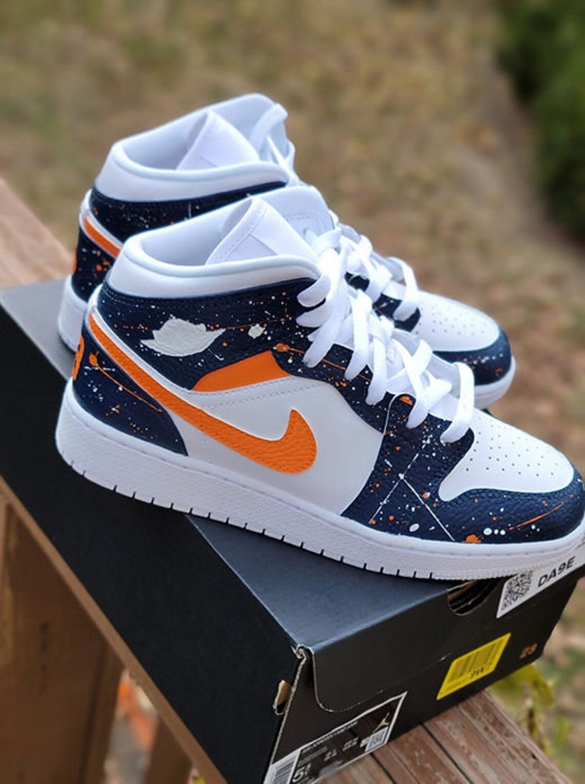 Custom Air Jordan 1 White Navy Orange Splatter