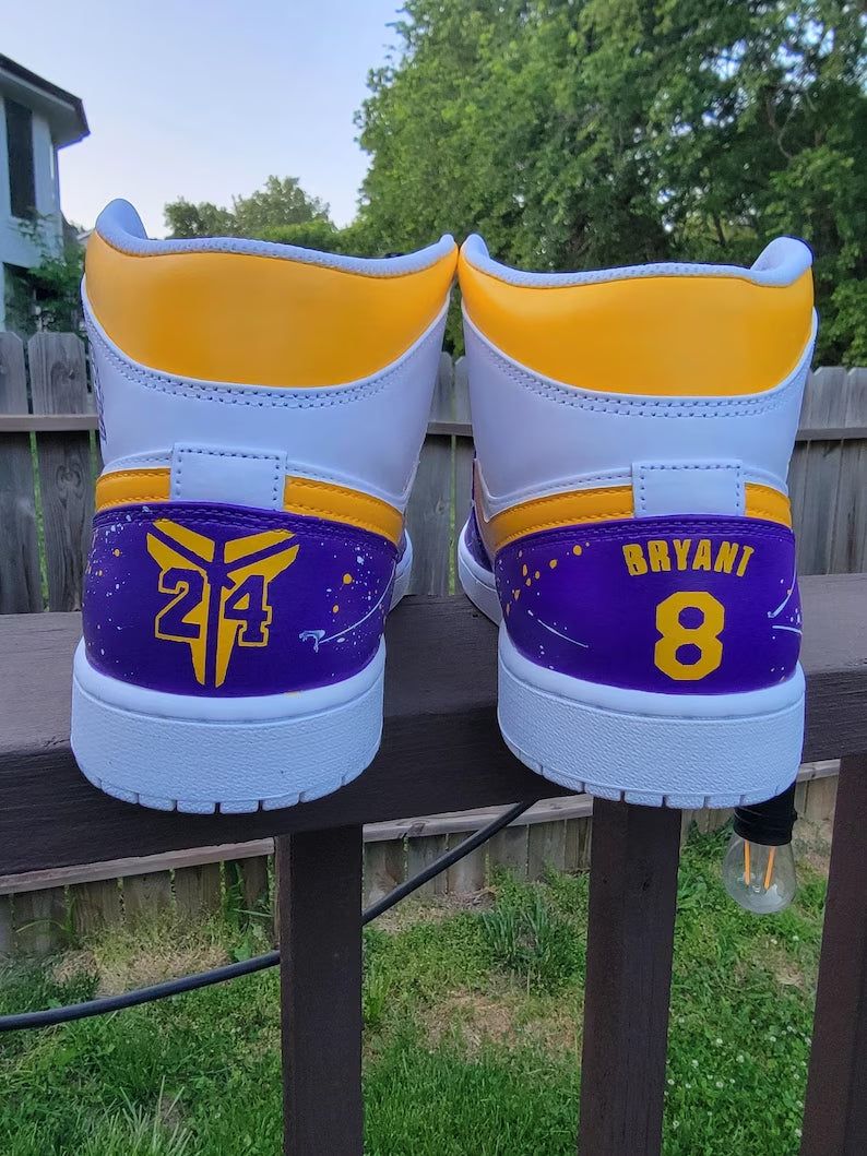 Custom Air Jordan 1 White Purple Yellow Splatter Design