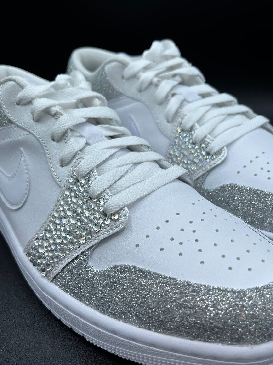 Custom Air Jordan 1 White Silver Glitter Rhinestones