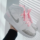 Custom Air Jordan 1 White With Pink Ribbons And Silver Rhinestones