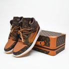Custom Air Jordans X Travis Scott Brown Orange LV Pattern