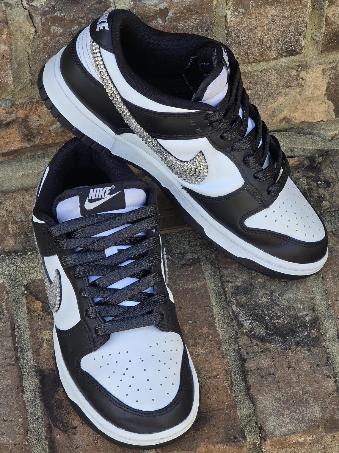 Custom Dunk Black White With Rhinestones Swoosh