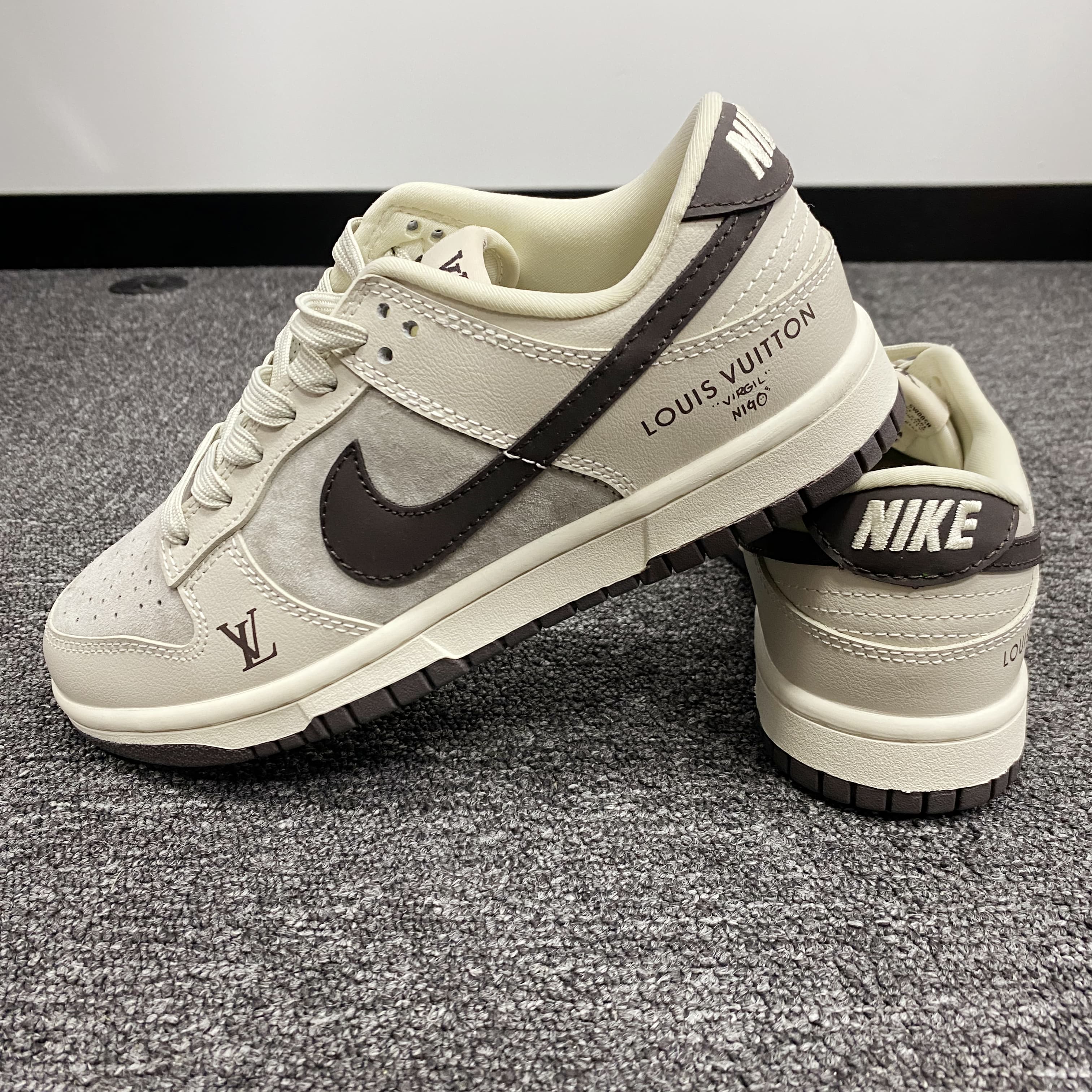 Custom Dunk Off - White Khaki With LV Logo