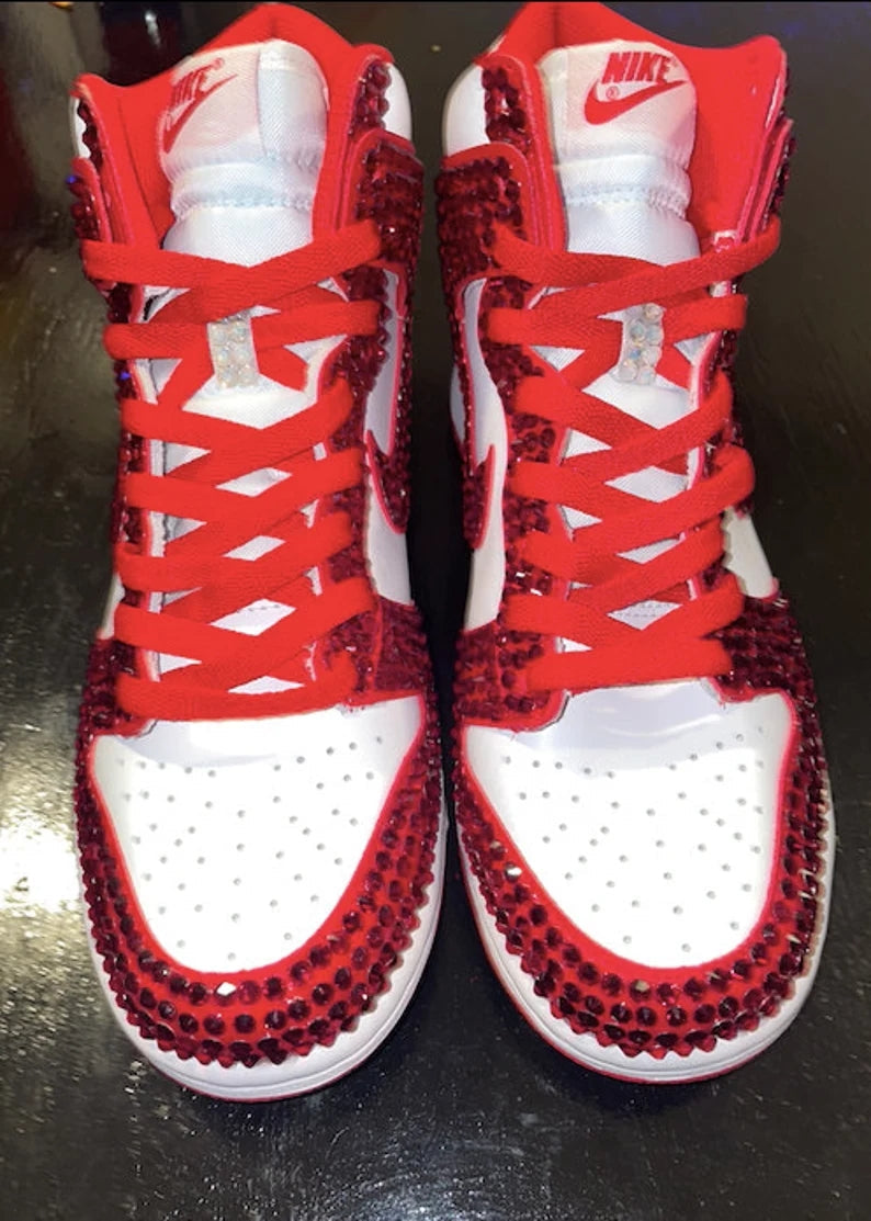 Custom Dunk Red White Rhinestones