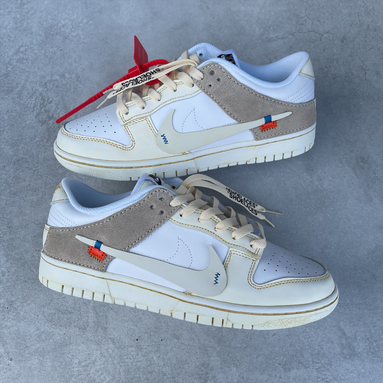 Custom Dunk White Beige Stitched Design-shecustomize
