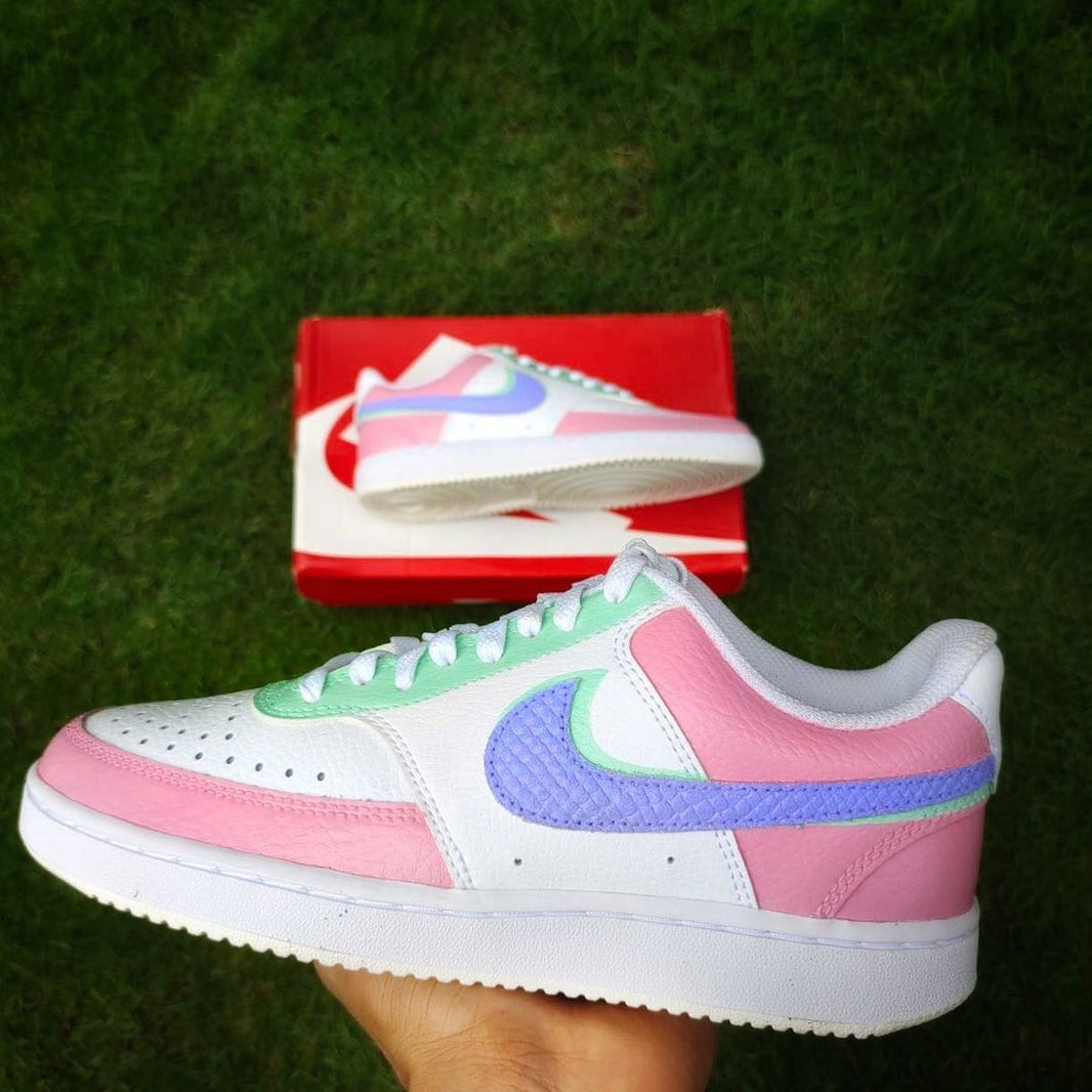 Custom Nike Court Vision Pink White Mint With Purple Swoosh-shecustomize