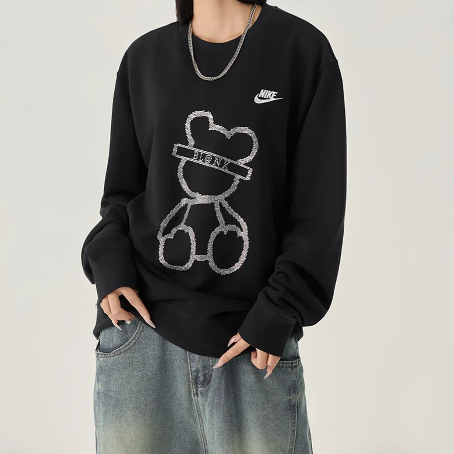 Custom Nike Sweatshirt Black Bear Pattern