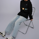 Custom Nike Sweatshirt Black Colorful Planets Design