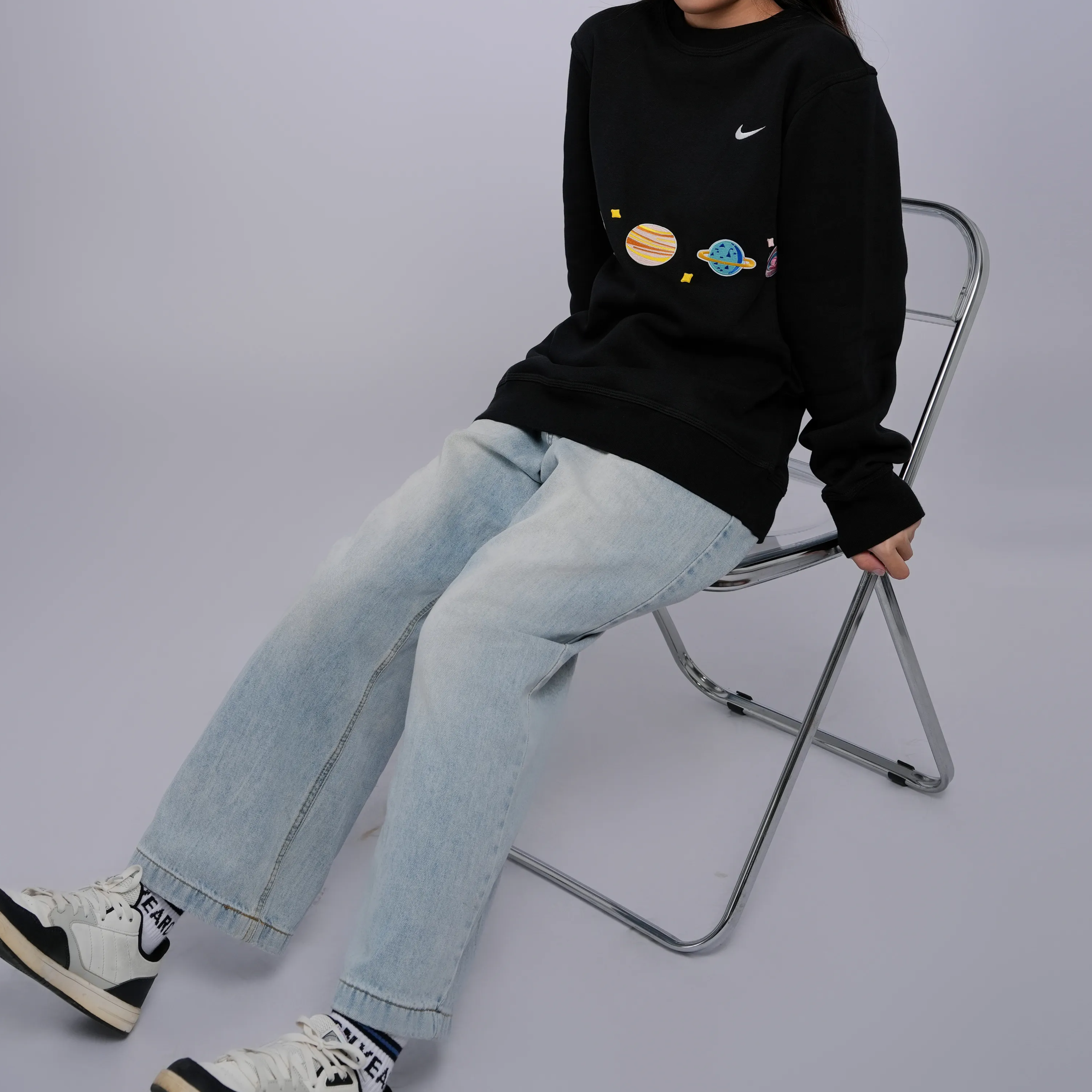 Custom Nike Sweatshirt Black Colorful Planets Design