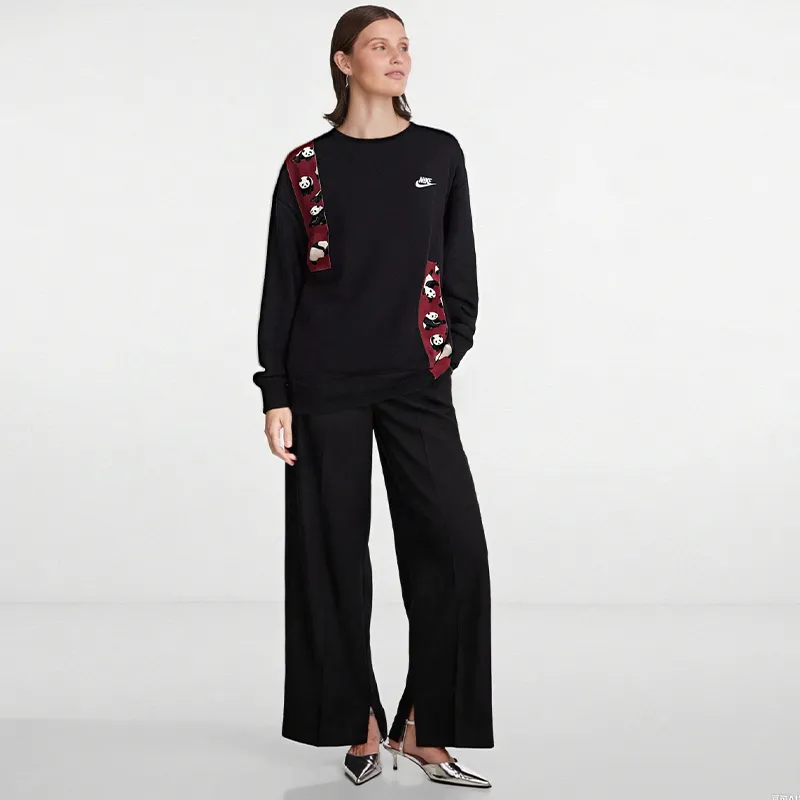 Custom Nike Sweatshirt Black Red With PAnda Pattern