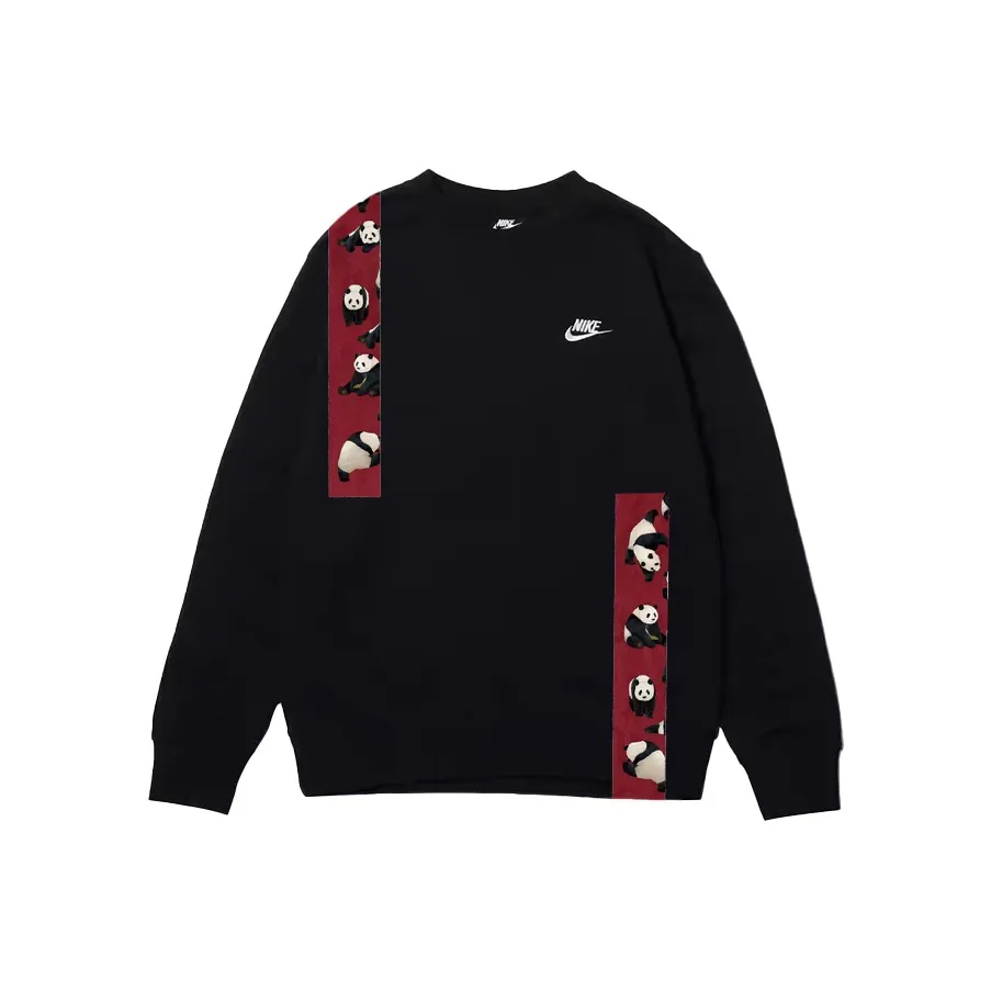 Custom Nike Sweatshirt Black Red With PAnda Pattern