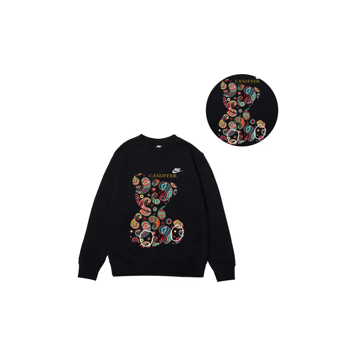 Custom Nike Sweatshirt Black With Colorful Paisley Bear Design