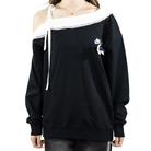 Custom Nike Sweatshirt Off Shoulder Black White Lace Bow