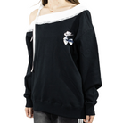 Custom Nike Sweatshirt Off Shoulder Black White Lace Bow