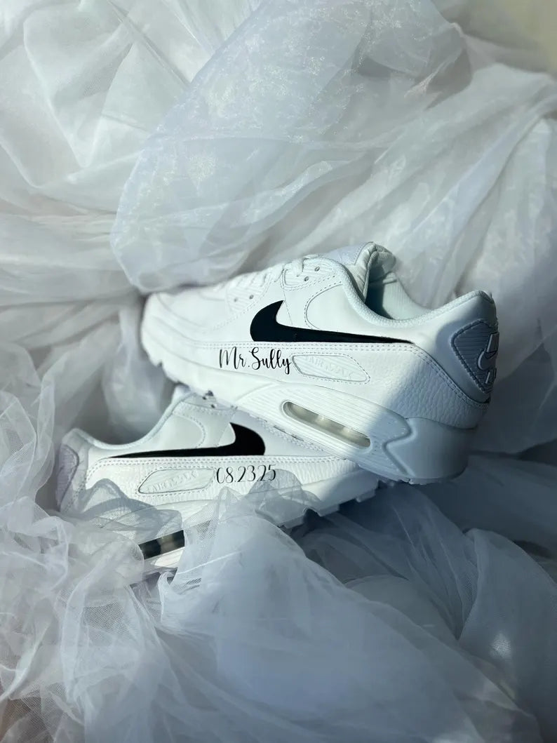 Custom Nike White Black Monogrammed