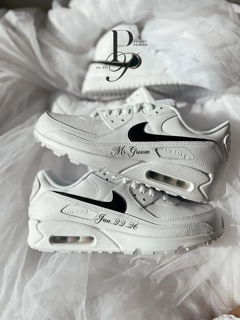 Custom Nike White Black Monogrammed