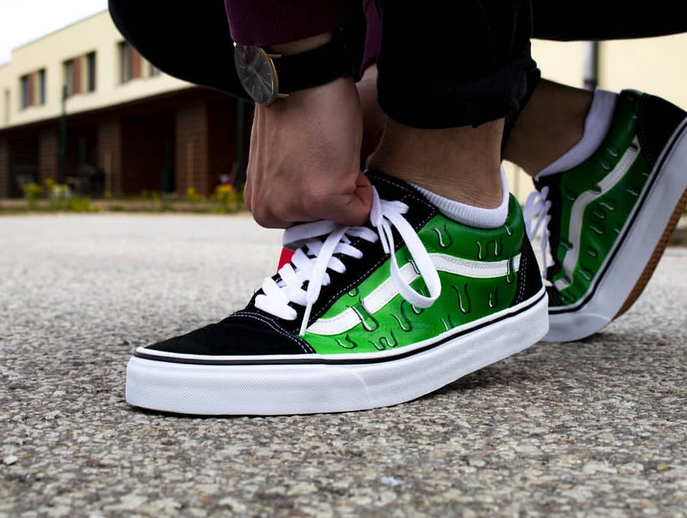 Custom Vans Black Green Dripping-shecustomize