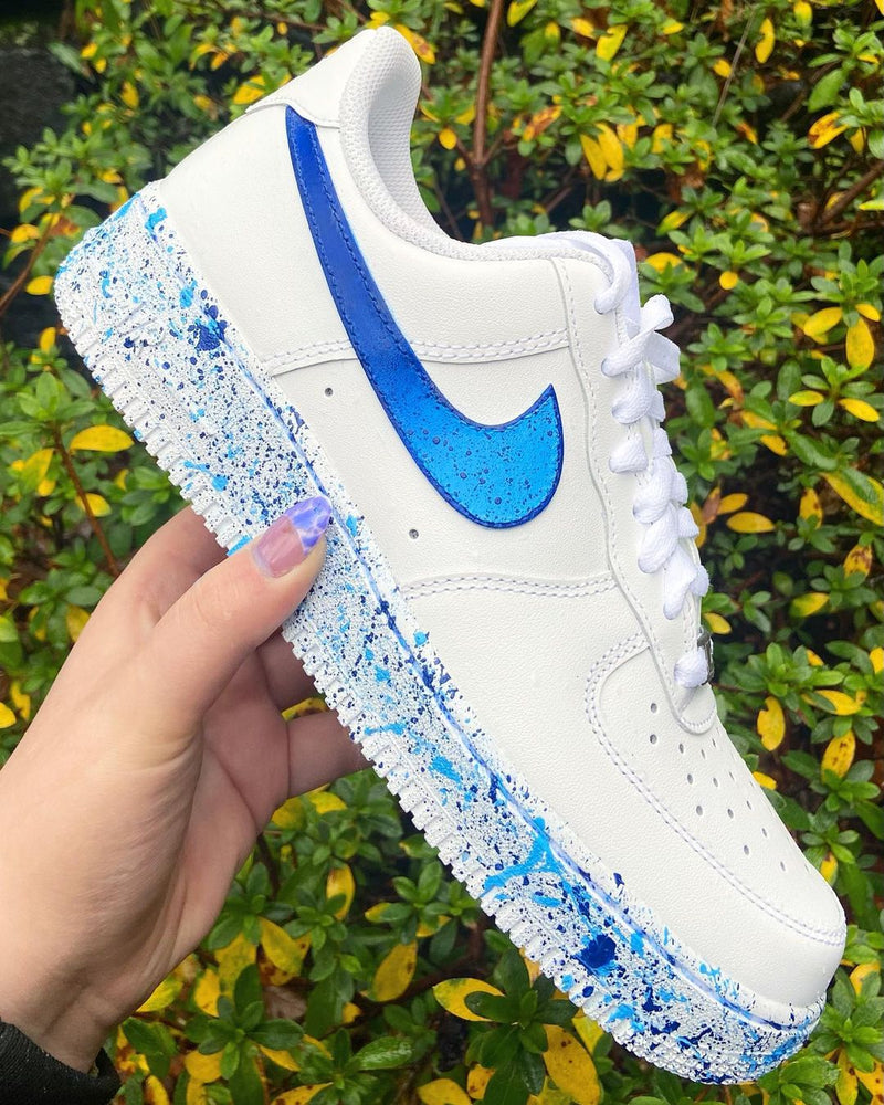 Hand Painted Blue Splatter Custom Air Force 1 Sneakers-shecustomize