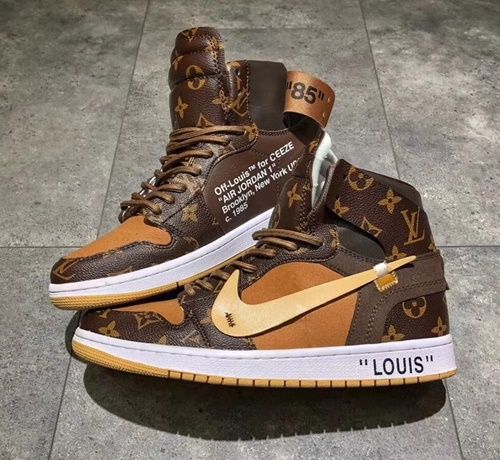Custom Jordans Brown Khaki LV Logo-shecustomize