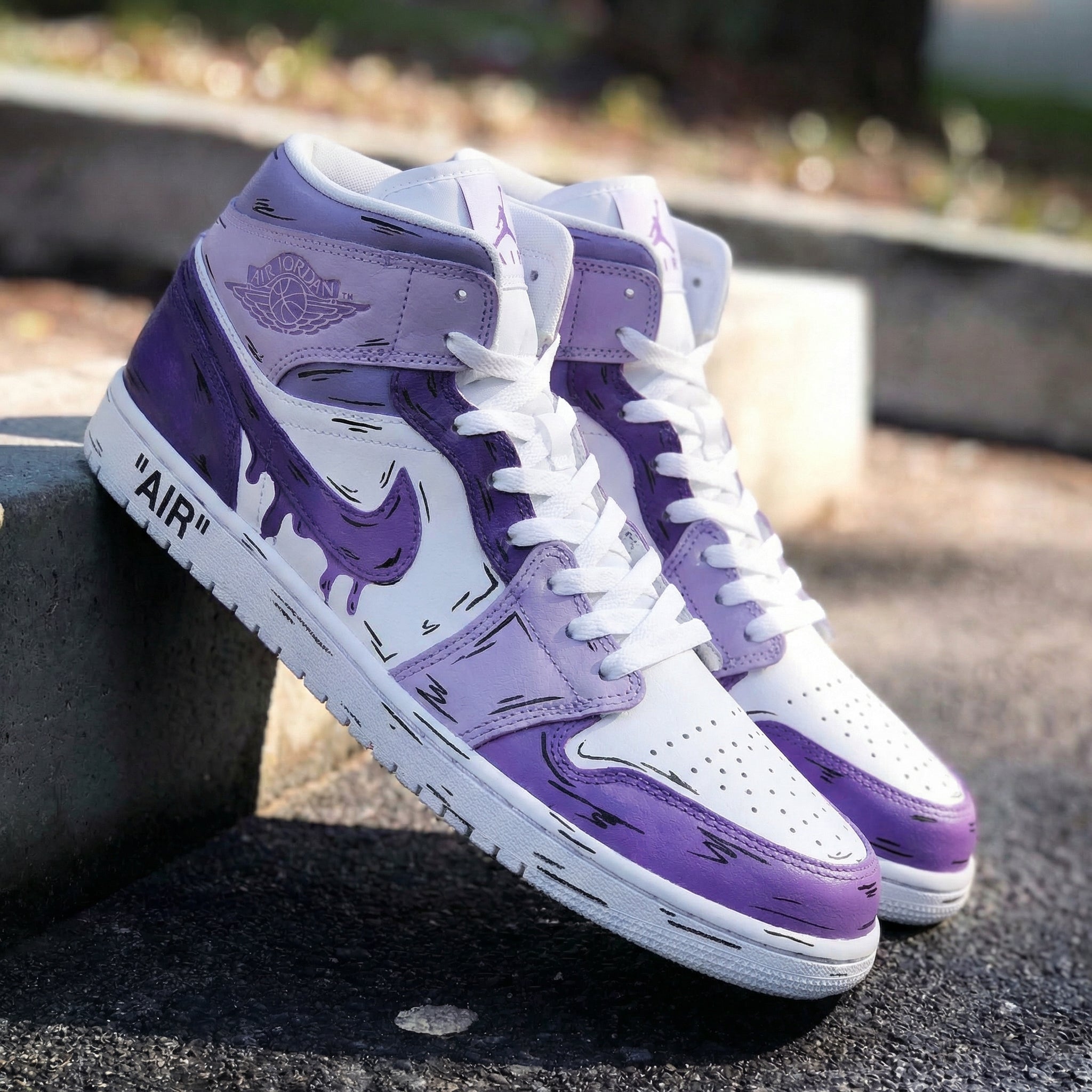 Fresh Artistic White Purple Dripping Pattern Custom Air Jordan 1-shecustomize