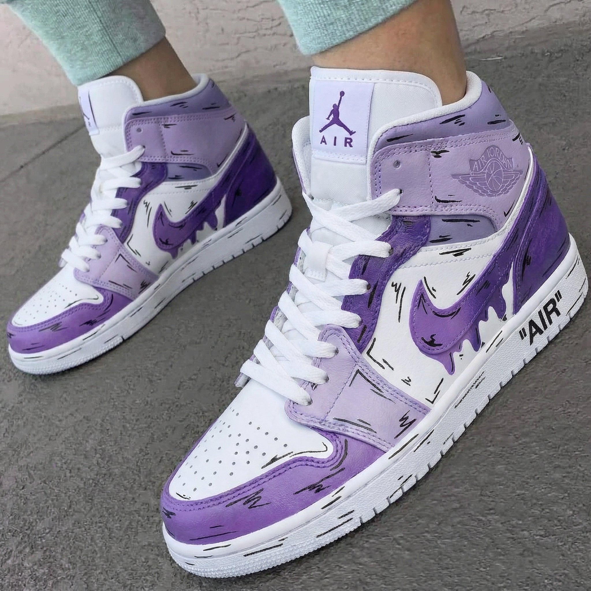Fresh Artistic White Purple Dripping Pattern Custom Air Jordan 1-shecustomize