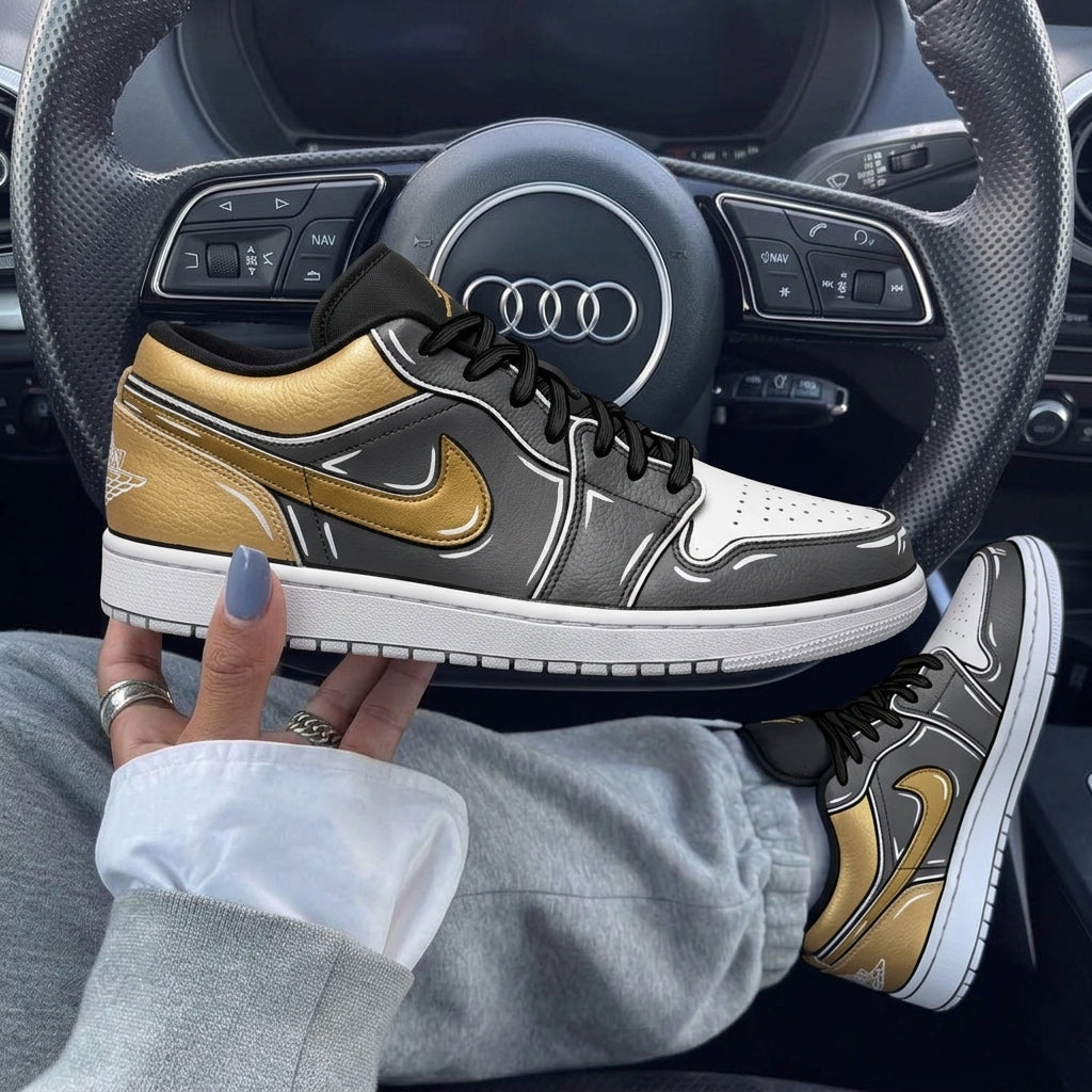 Gold Gray Cartoon Outline Custom Air Jordan 1-shecustomize