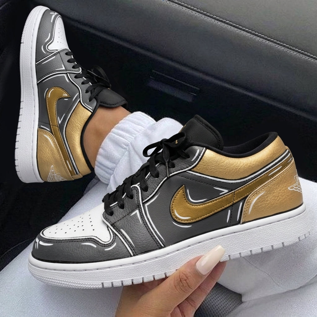 Gold Gray Cartoon Outline Custom Air Jordan 1-shecustomize