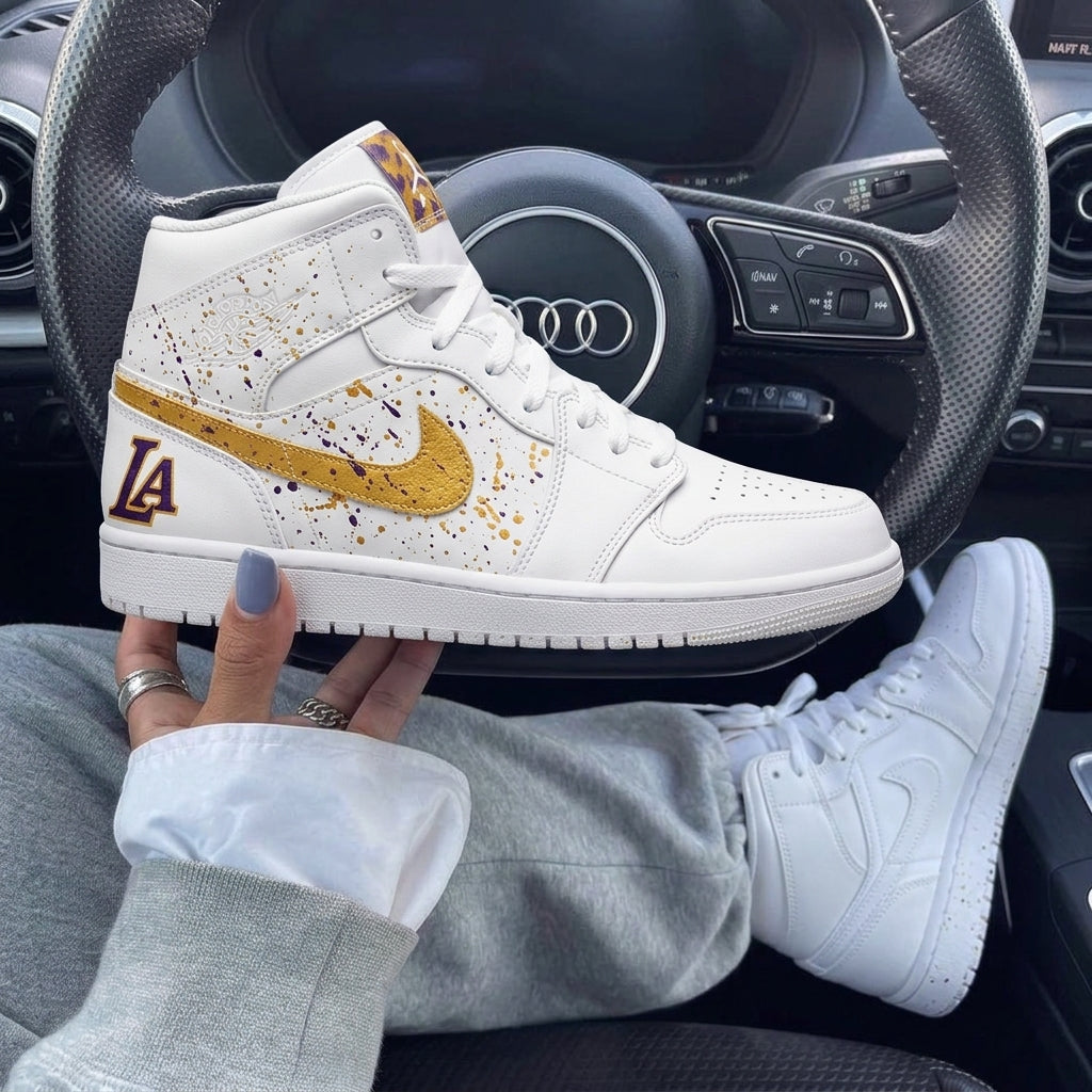 Gold Purple LA Splatter Custom Air Jordan 1-shecustomize