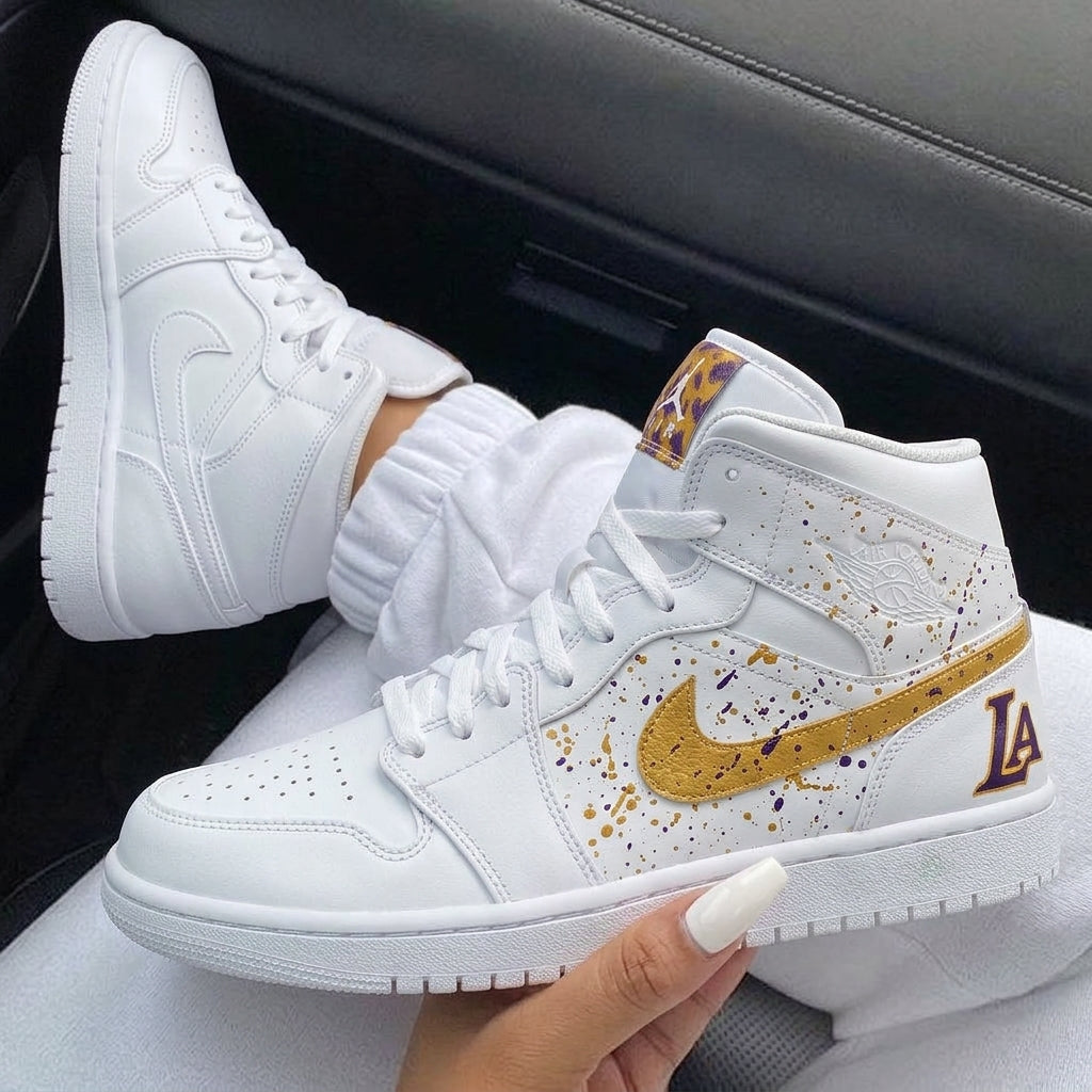 Gold Purple LA Splatter Custom Air Jordan 1-shecustomize