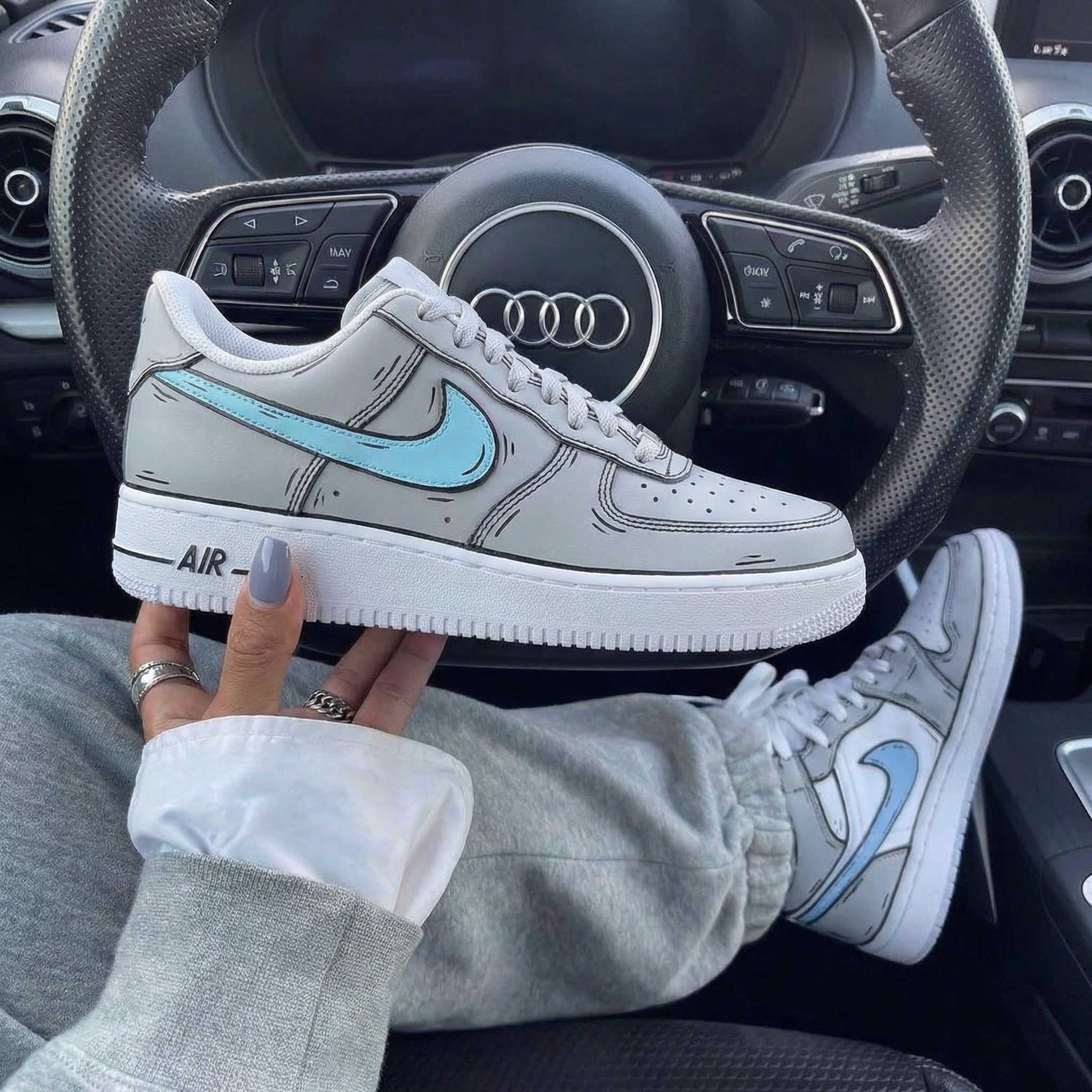 Gray And Baby Blue Cartoon Style Custom Air Force 1-shecustomize