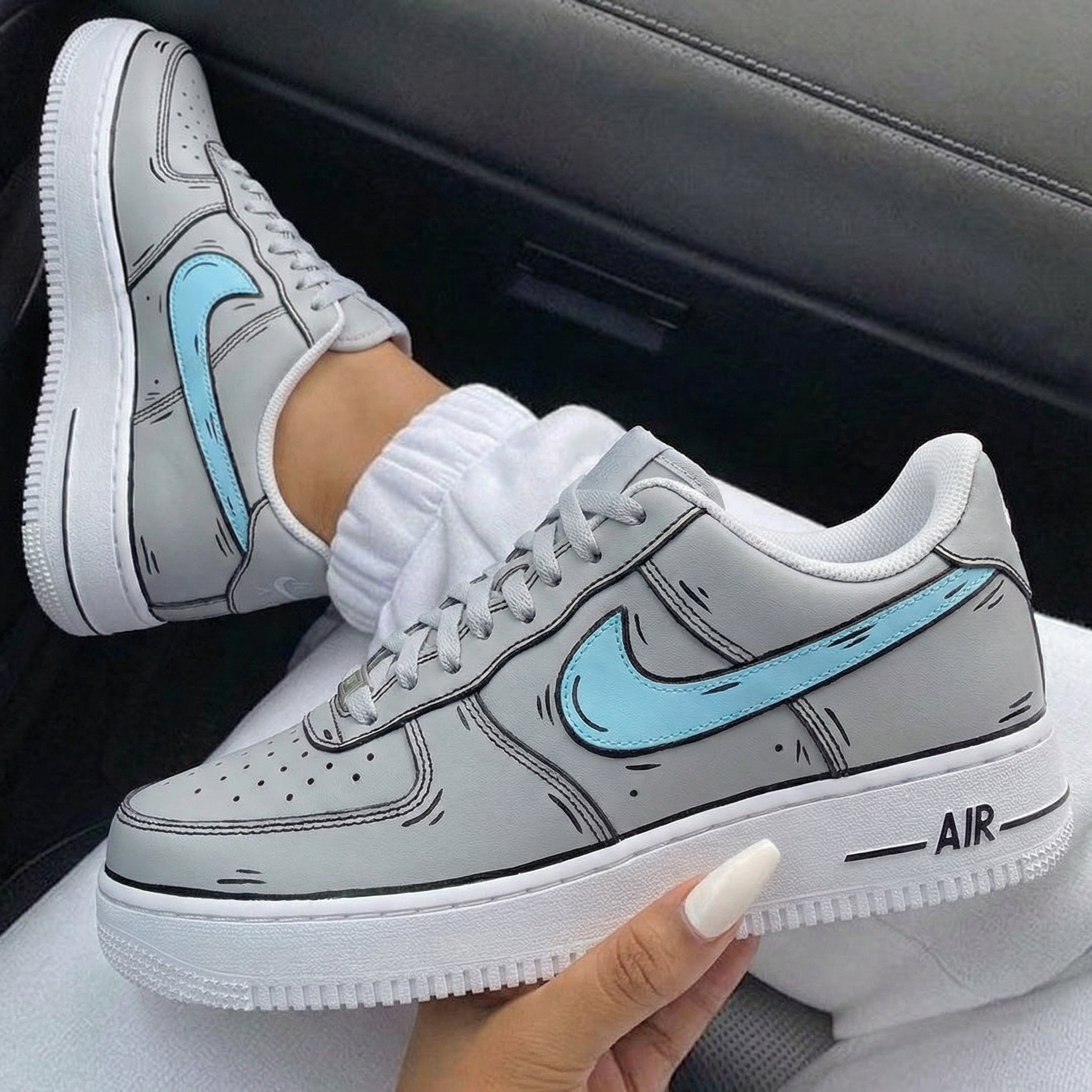 Gray And Baby Blue Cartoon Style Custom Air Force 1-shecustomize